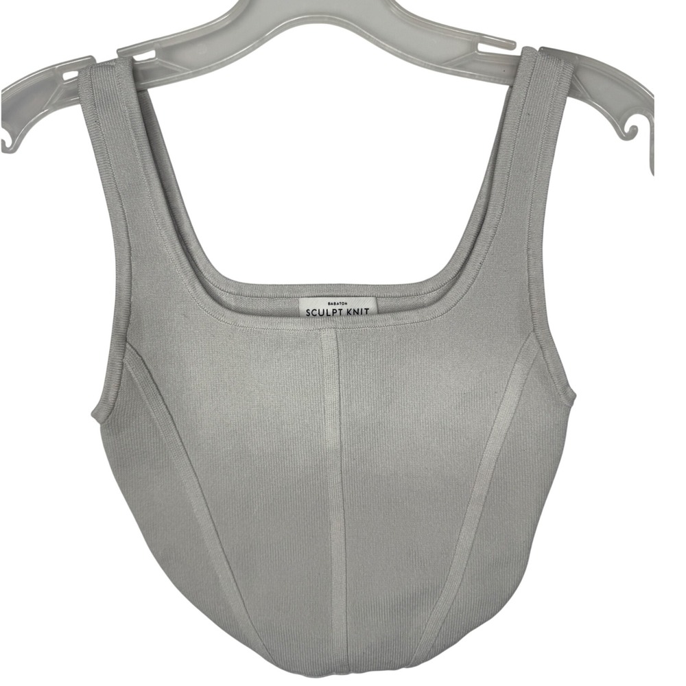 Babaton Aritzia Sculpt Knit Corset Tank Top Gray XS Square Neck Ribbed 94800